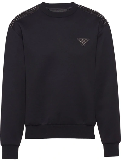 Prada Stud-embellished Logo-plaque Sweatshirt In Black