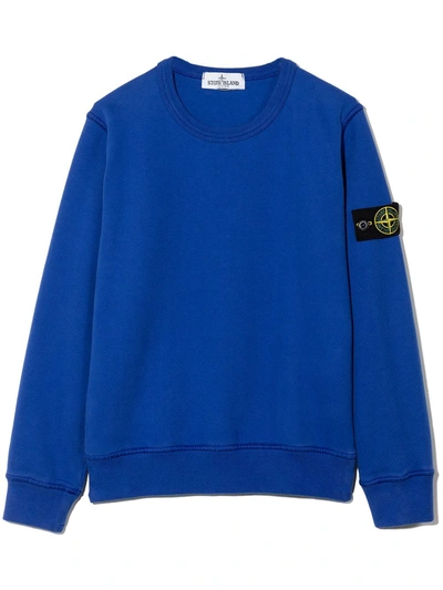 Stone Island Junior Teen Logo-patch Cotton Sweatshirt In Blue