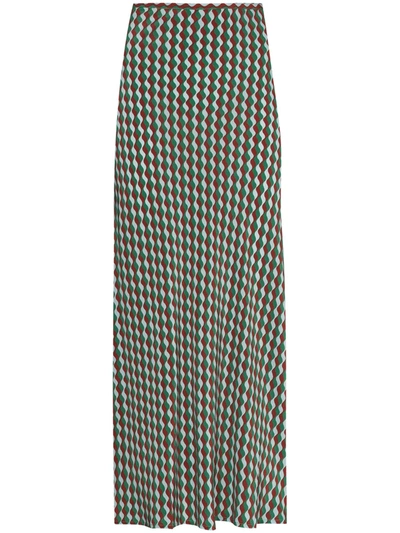 Rixo London Kelly High Waist Printed Midi Skirt In Green