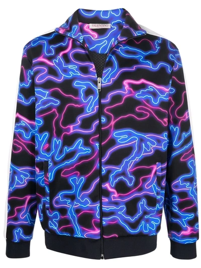 Valentino Camo Printed Track Jacket In Blue