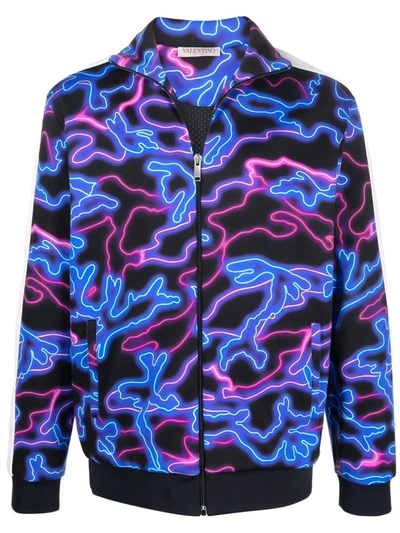 Valentino Camo Printed Track Jacket In Black/multicolor