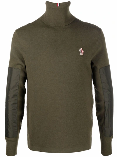 Moncler Panelled Logo-patch Knitted Jumper In Green