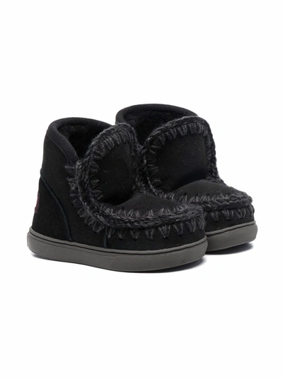 Mou Kids' Shearling-lined Suede Eskimo Boots In Black