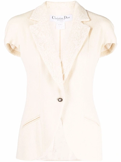 Pre-owned Dior 1990s  Lace-panelled Short-sleeved Blazer In Neutrals