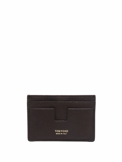 Tom Ford Grained Leather Cardholder In Brown