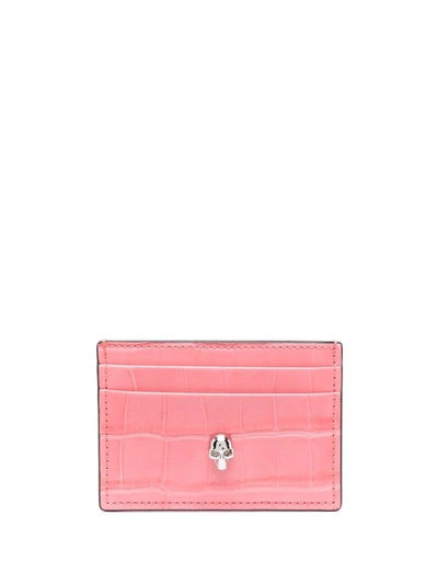 Alexander Mcqueen Skull Leather Card Holder In Pink