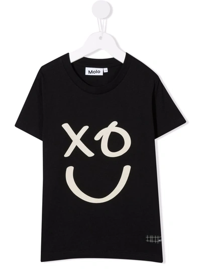 Molo Kids' Smiley-print T-shirt In Black