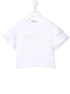 EMILIO PUCCI JUNIOR LOGO-SEQUINED RUFFLED T-SHIRT