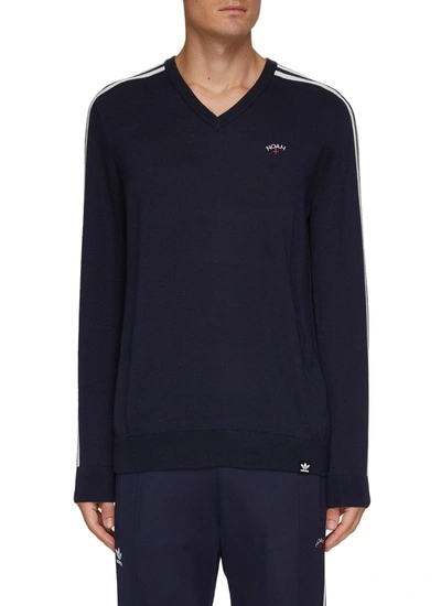Adidas X Noah Logo Embroidered Side Stripe Top In Blue