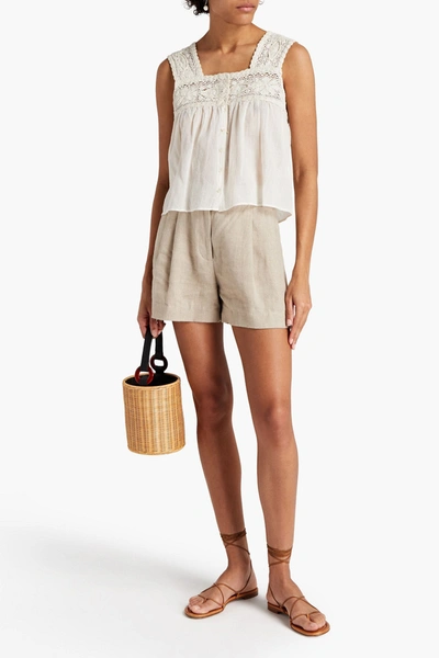 Antik Batik Crochet-paneled Cotton-gauze Top In Ecru