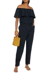 ID SARRIERI OFF-THE-SHOULDER VOILE-PANELED BRODERIE ANGLAISE COTTON JUMPSUIT,3074457345626367233