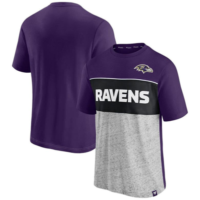Fanatics Men's Purple And Heathered Grey Baltimore Ravens Colourblock T-shirt In Purple,heathered Grey