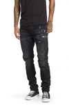 Purple Paint Splatter Ripped Knee Skinny Jeans In Black Resin Knee Slit