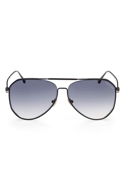 Tom Ford Charles 60mm Pilot Sunglasses In Shiny Black Gradient Smoke Lenses