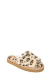Minnetonka Lyla Faux Fur Slide Slipper In Cream Leopard Print