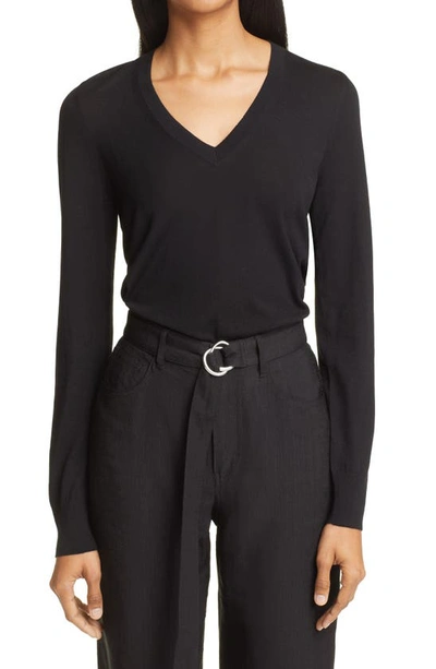 Partow Franca V-neck Heathered Sweater In Black
