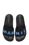 Marni Logo Terry Pool Slide Sandal In Black/sky