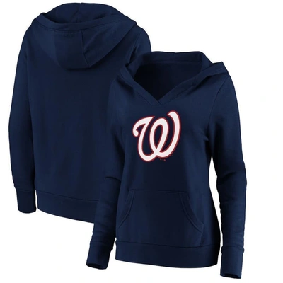 Fanatics Plus Size Navy Washington Nationals Official Logo Crossover V-neck Pullover Hoodie