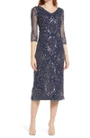 Pisarro Nights Sequin & Beaded Cocktail Sheath Dress In Navy/ Gunmetal