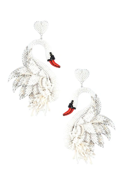Deepa Gurnani Swan Drop Earrings In White