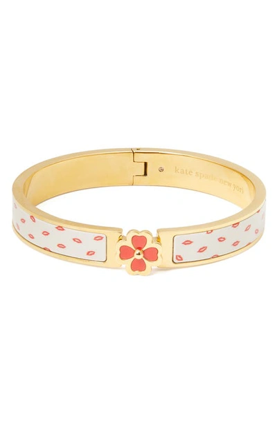 Kate Spade Goldtone & Enamel Spade Flower & Lip-print Bangle In Cream Kisses