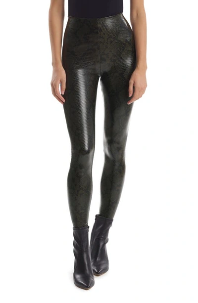 Commando Reptile Embossed Faux Leather Leggings In Moss Snake