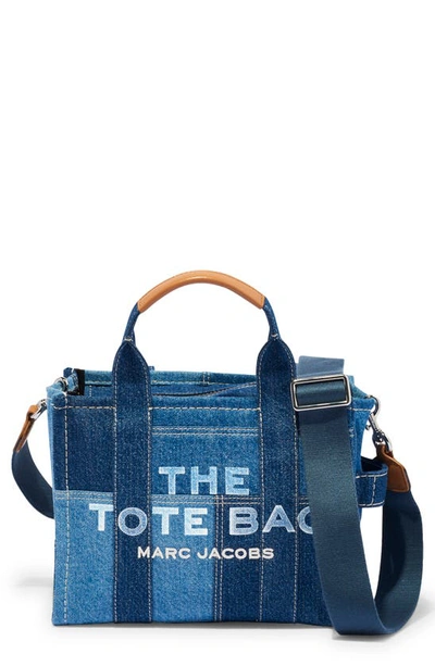 Marc Jacobs Mini Traveler Patchwork Denim Tote In Blue Denim