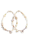 Isshi Shore Set Of 2 Crystal & Freshwater Pearl Bracelets In Wheat