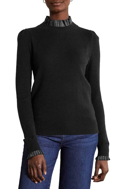 Boden Felicity Metallic Ruffle Trim Sweater In Black Metallic