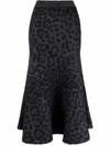 Valentino Leopard Pattern Flared Knitted Skirt In Grau