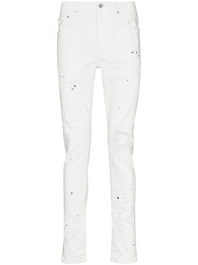 Purple Brand Paint Splatter-print Skinny-cut Jeans In White