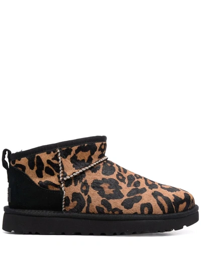 Ugg Ultra Mini Leopard-print Boots In Braun