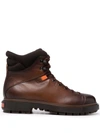 SANTONI DISTRESSED LACE-UP MOUNTAIN BOOTS