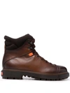 Santoni Distressed Lace-up Mountain Boots In Braun