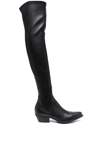 Liu •jo Knee-high Leather Boots In Schwarz