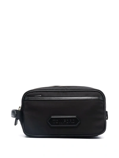 Tom Ford Leather-patch Wash Bag In Black