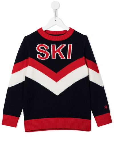 Perfect Moment Chevron Ski Print Wool Knit Sweater In Navy