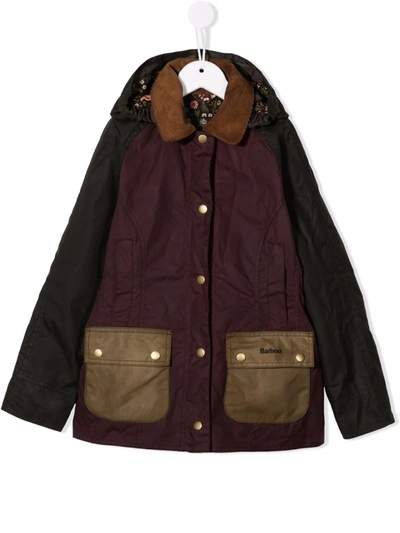Barbour Kids' Beadnell Colour-block Hooded Jacket In Red