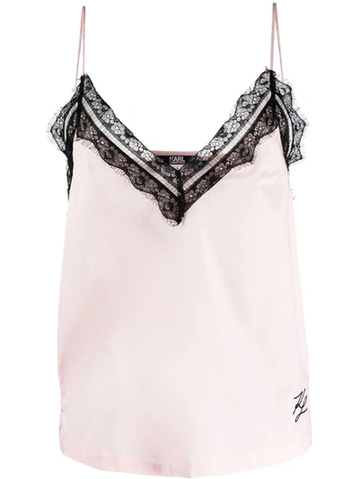 Karl Lagerfeld Lace-trim Pyjama Set In Pink