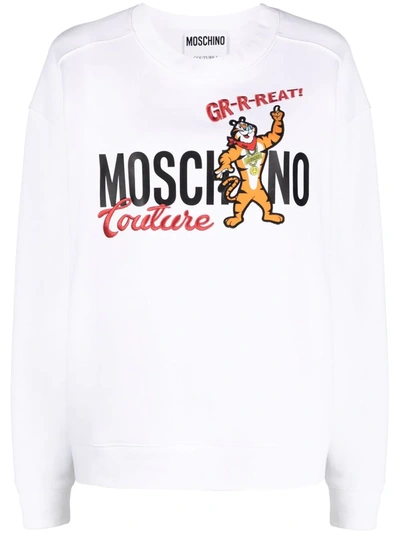 Moschino Logo-print Cotton Sweatshirt In White