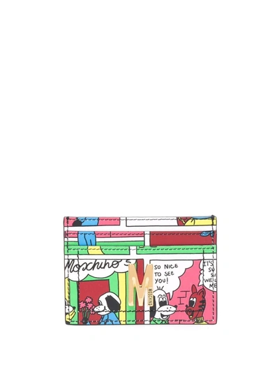 Moschino Comics-print Leather Cardholder In Neutral