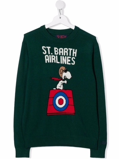 Mc2 Saint Barth Teen Snoopy Airlines Jumper In Green