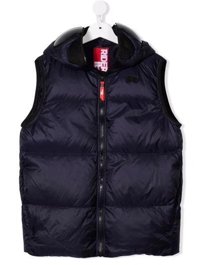 Ai Riders On The Storm Young Teen Padded Pom Pom Gilet In Blue