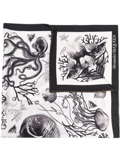 Alexander Mcqueen White Sea Life-print Silk Scarf