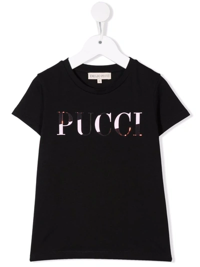 Emilio Pucci Junior Kids' Logo-print Metallic T-shirt In Black
