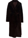 Yves Salomon Long Belted Shearling Coat In Red