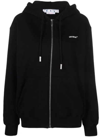 Off-white Diag-strip Print Black Zipped Hoodie In Nero