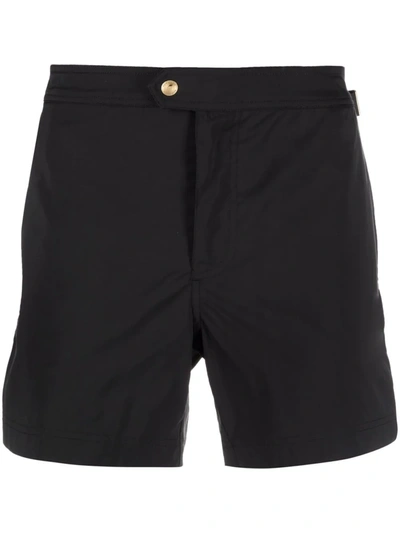Tom Ford Adjustable-waist Micro-poplin Swim Shorts In Black