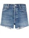 Mother The Tomcat Kick Fray Denim Shorts In Blau