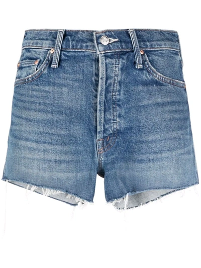 Mother The Tomcat Kick Fray Denim Shorts In Blue